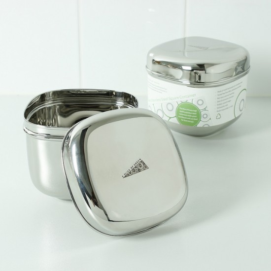 Deep Stainless Steel Square Container - A Slice of Green