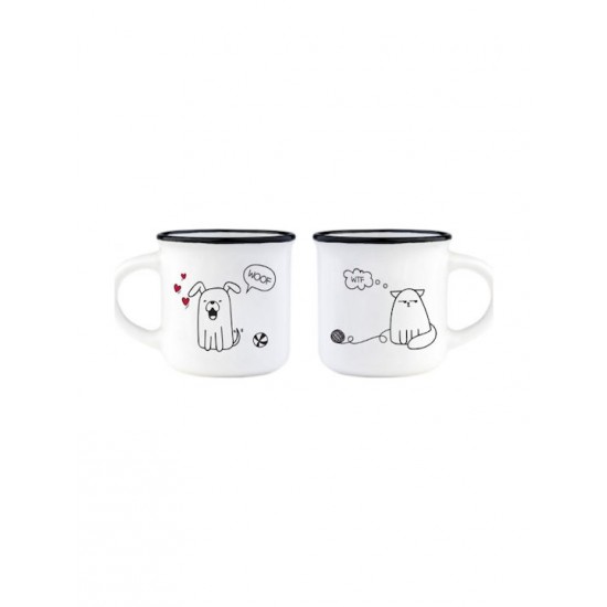 Legami Milano Dogs&Cats Σετ 2 Κούπες Κεραμικές Λευκές 50ml